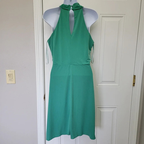 The Limited Jade Green Faux Wrap Halter Dress Button Back Neck Lined  Size M - Picture 5 of 13